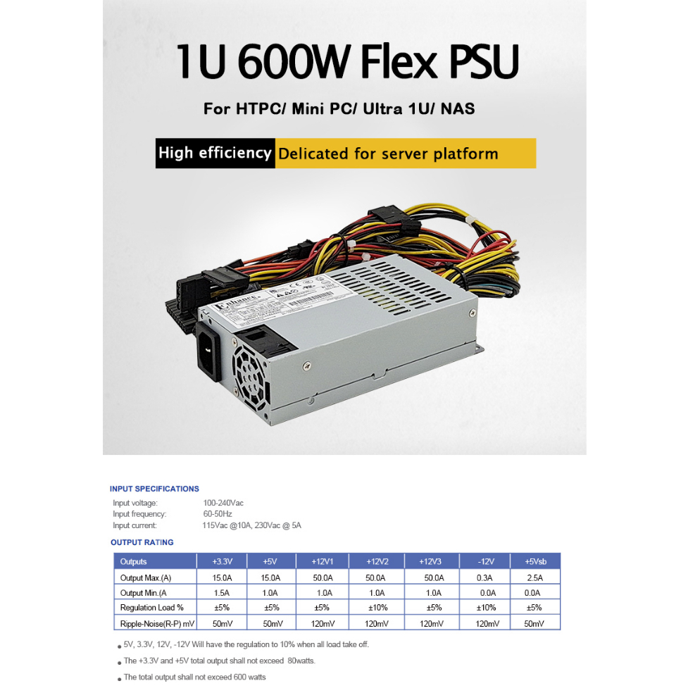 พาวเวอร์ซัพพลายแพลตตินัม Enhance ENP 7660B 1U mini flex 600w PSU 80PLUS พร้อมตัวเชื่อมต่อ GPU 2*6+2