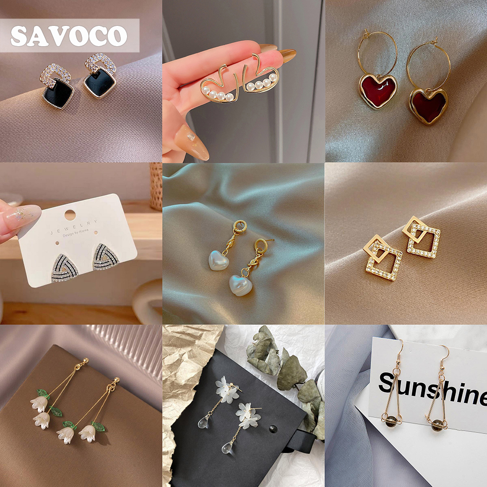 Savoco ต่างหูสตั๊ด เงิน 925 ทรงเรขาคณิต เครื่องประดับแฟชั่น SE113