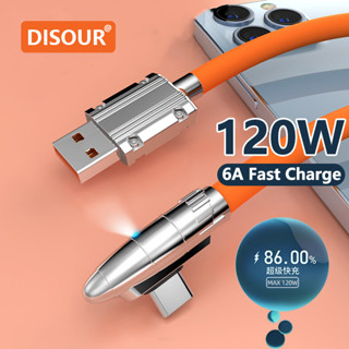 Disour สายชาร์จ USB โลหะสังกะสี 120W 6A 1 เมตร 2 เมตร สําหรับ Type-C IOS PD