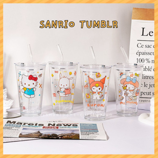 Sanrio Tumblr ขวดน้ําดื่ม พร้อมหลอด ขนาด 400-500 มล. แบบพกพา ลาย Hello Kitty สําหรับเด็กนักเรียน