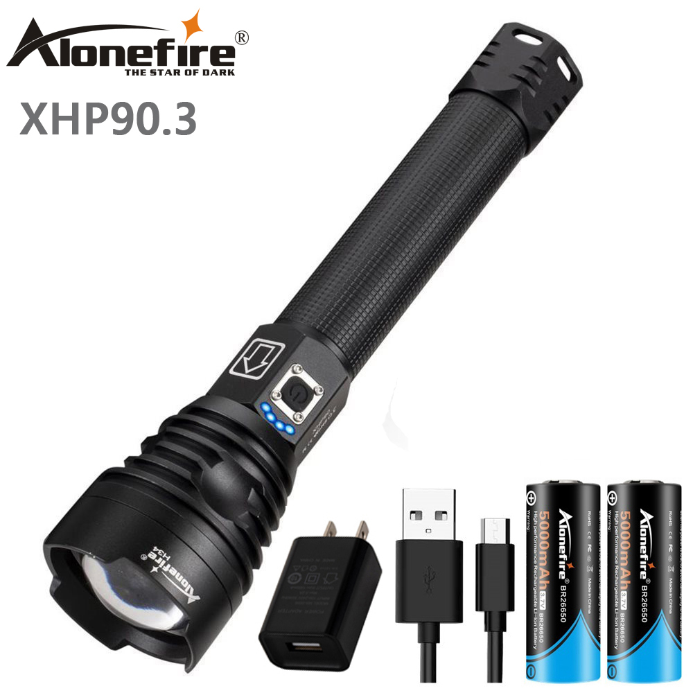 Alonefire H34 Super ที่มีประสิทธิภาพ XHP90.3 ไฟฉาย LED กันน้ํา Ultra Bright USB ชาร์จไฟฉายซูม