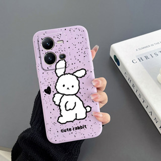 เคสโทรศัพท์มือถือ Tpu แบบนิ่ม พิมพ์ลายการ์ตูนกระต่ายสีขาว และหัวใจ พร้อมสายคล้อง สําหรับ Vivo Y35 2022 Vivo V25 Vivo Y16 Vivo Y22S 2022 Y22 2022 Vivo V25 Vivo V25E