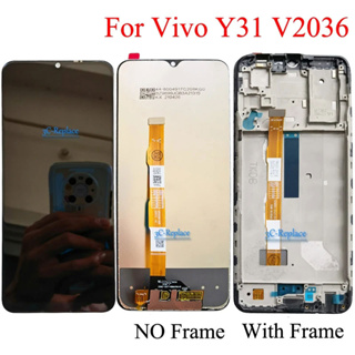 อะไหล่หน้าจอสัมผัส LCD 6.58 นิ้ว พร้อมกรอบ สีดํา สําหรับ Vivo Y31 V2036 2021