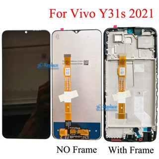 อะไหล่หน้าจอสัมผัส LCD 6.58 นิ้ว พร้อมกรอบ สีดํา สําหรับ Vivo Y31s 2021 V2054A V2054 5G