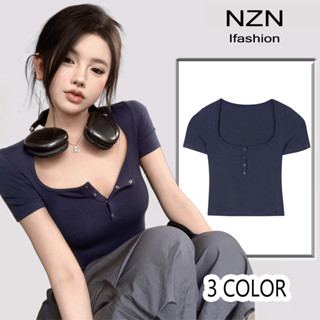 NZN เสื้อยืดครอป แขนสั้น สีพื้น สไตล์เกาหลี สําหรับผู้หญิง