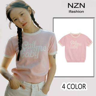 NZN เสื้อครอปท็อป ผ้าถัก พิมพ์ลายตัวอักษร แฟชั่นสไตล์เกาหลี สําหรับผู้หญิง