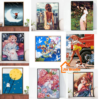 ✨Ready Stock✨Frameless Digital Oil Painting DIY 40x50cm no frame Cartoon Anime Flower Banquet Girl Celebrity Famous Animals And Other Coloring Paintings Living Room Decoration Exchange Gifts Relax and decompress DIY number  Painting