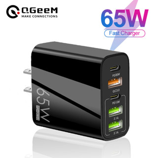 Qgeem ใหม่ อะแดปเตอร์ชาร์จโทรศัพท์มือถือ Type-C PD65W 5V4A ปลั๊กเกจภาษาอังกฤษ USB-A หลายพอร์ต Type C สําหรับ iPhone Android