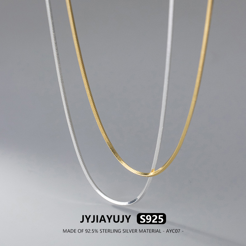 JYJIAYUJY 100% เงินสเตอร์ลิง S925 สร้อยคอ 1.3/1.5 มม.สแควร์งูโซ่ Rhodium/Gold Plated 40/45/50 ซม.ยาว