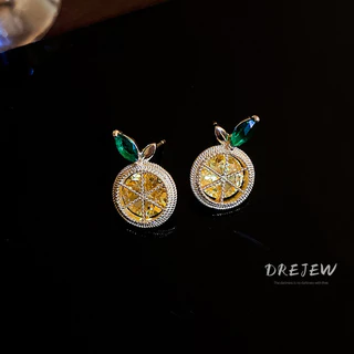 DREJEW ต่างหูสตั๊ด เข็มเงิน เพทาย หวาน มะนาว สร้างสรรค์ ดีไซน์เฉพาะ ต่างหูอเนกประสงค์