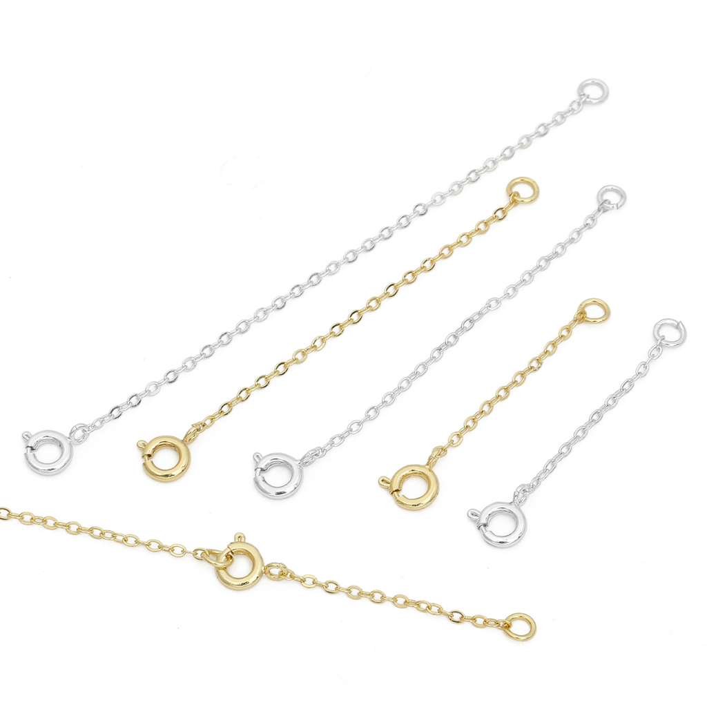14k Gold Plated สร้อยคอทองเหลือง Extension Chain สร้อยข้อมือจํานวนมากขยายโซ่หาง Extender Snap ฤดูใบไม้ผลิคลิปสําหรับ DIY เครื่องประดับทําผลการค้นหา