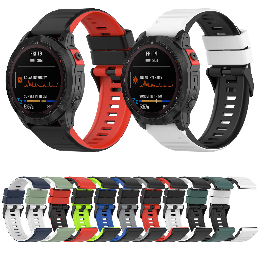 สายนาฬิกาข้อมือซิลิโคน 22 มม. 26 มม. สองสี สําหรับ Garmin Fenix 7 7X 6 6X Pro 5 5X Plus Smart Watch 