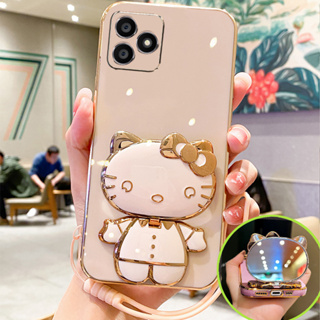 Realme 11Pro C53 C55 C35 10 C33 C30S เคสโทรศัพท์มือถือ ลายการ์ตูนคิตตี้ พร้อมกระจกแต่งหน้า และสายคล้อง สําหรับ