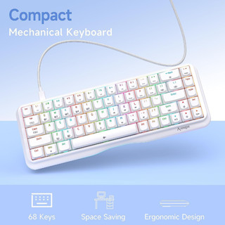 Kemove K68se คีย์บอร์ดเล่นเกม แบบใช้สาย 60% ไฟแบ็คไลท์ RGB สวิตช์สีแดง DSA Profile PBT Windows และ Mac สีขาว