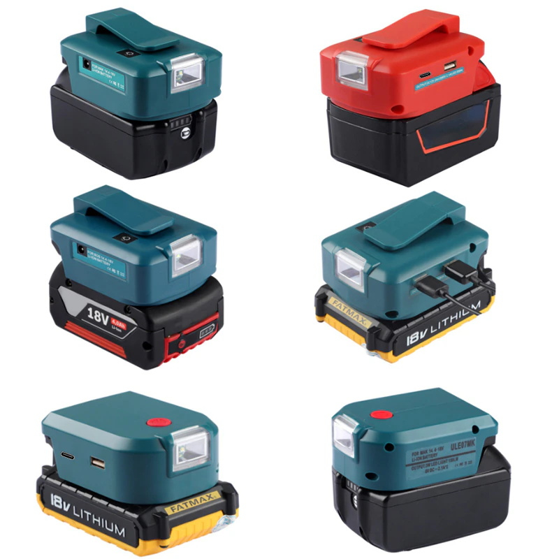 อะแดปเตอร์แบตเตอรี่ LED ใหม่สําหรับ Makita สําหรับ Dewalt สําหรับ Milwaukee สําหรับ Bosch 14.4V/18V Li-ion แบตเตอรี่ Converter Dual USB LED ทํางาน