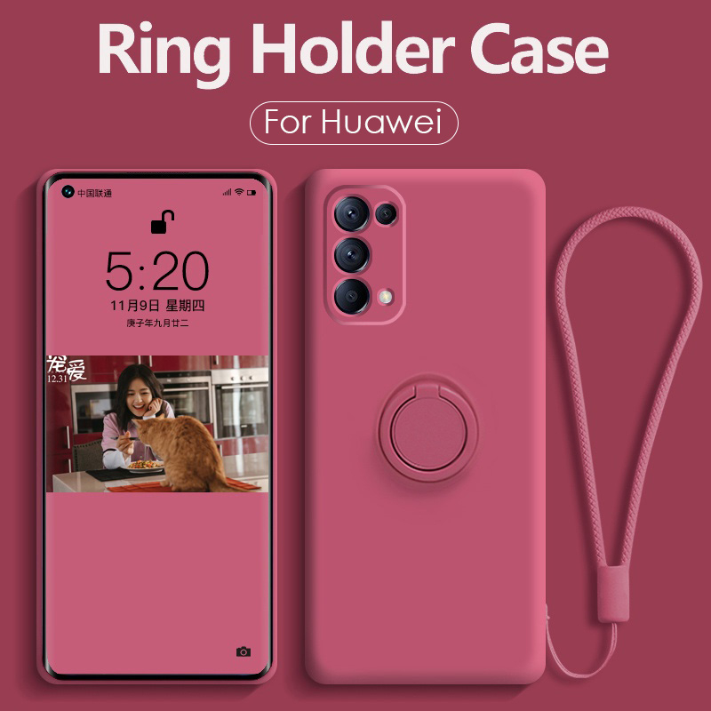 Huawei Nova 5T 7 SE 7i  Magnetic Ring Holder Silicone Case Soft Liquid Cover