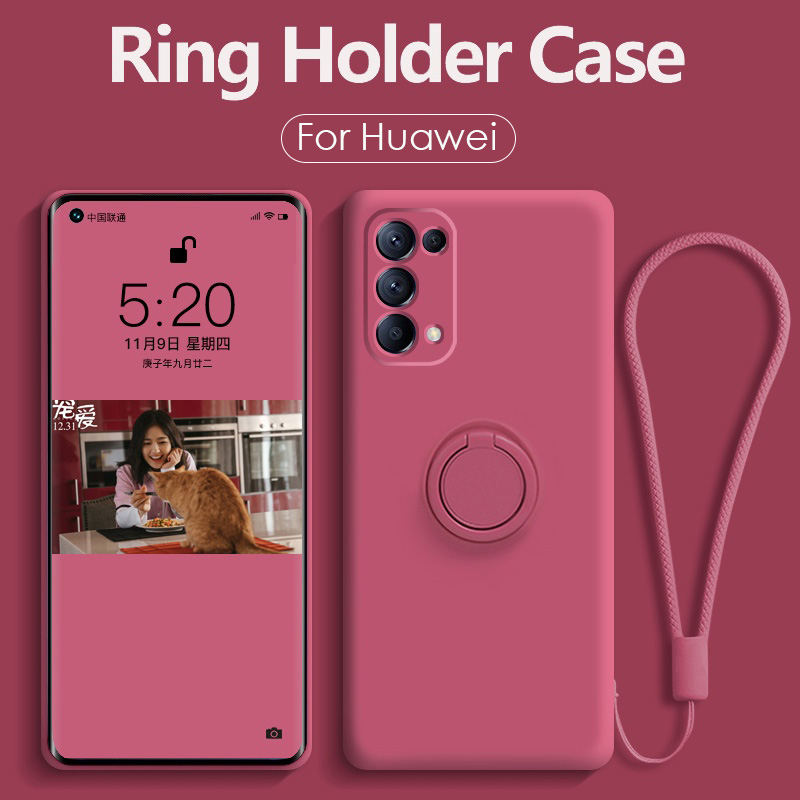 Huawei Nova 5T 7 SE 7i Magnetic Ring Holder Silicone Case Soft Liquid Cover
