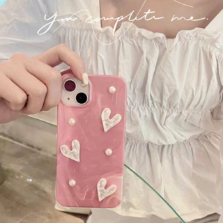 เคสโทรศัพท์มือถือนิ่ม ลายหัวใจ ประดับมุก สําหรับ iPhone14 11 12 13 13Pro 13ProMAX