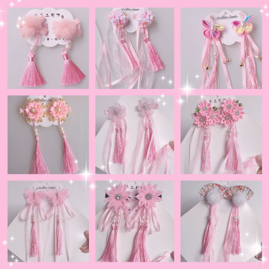 Hi- กิ๊บติดผม สีชมพู สไตล์จีน ย้อนยุค เครื่องประดับผมเจ้าหญิง สําหรับเด็กผู้หญิง 1 คู่