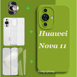 4 in 1 เคสโทรศัพท์ซิลิโคน แบบนิ่ม สีลูกกวาด สําหรับ Huawei Nova 11 Huawei Nova 9 se iphone + ฟิล์มนิรภัยหน้าจอ + ฟิล์มเลนส์ + ฟิล์มด้านหลัง