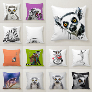 ปลอกหมอน ผ้ากํามะหยี่ขนนิ่ม ลาย Lemur ขนาด 45x45 ซม.