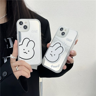 เคสโทรศัพท์มือถือแบบนิ่ม ลายการ์ตูนกระต่าย พร้อมกระจก สําหรับ iPhone X Xs XR XSMAX 11 12 13 14 PRO MAX 14 14ProMax 14ProMax