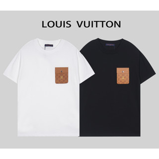 Louis V เสื้อยืดแขนสั้น ผ้าฝ้าย พิมพ์ลาย แฟชั่นสําหรับผู้ชายและผู้หญิง