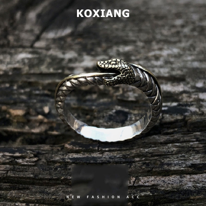 925 เงินไทยไททันงูเปิดแหวนผู้ชายผู้หญิงแฟชั่นซอกออกแบบย้อนยุคงูแหวน