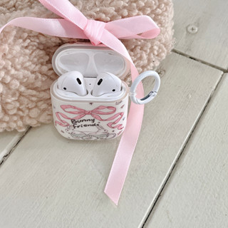 เคสหูฟัง กันกระแทก ลายกระต่ายถ้วยชา ริบบิ้น สําหรับ airpods 3 1st 2nd Generation pro