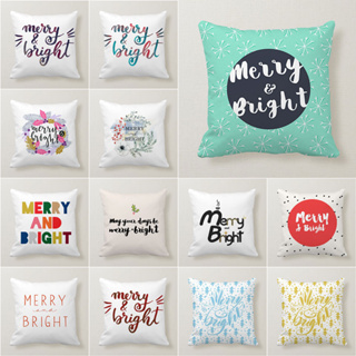 Merry and bright ปลอกหมอน ผ้ากํามะหยี่ขนนิ่ม ขนาด 45x45 ซม. สําหรับตกแต่งบ้าน