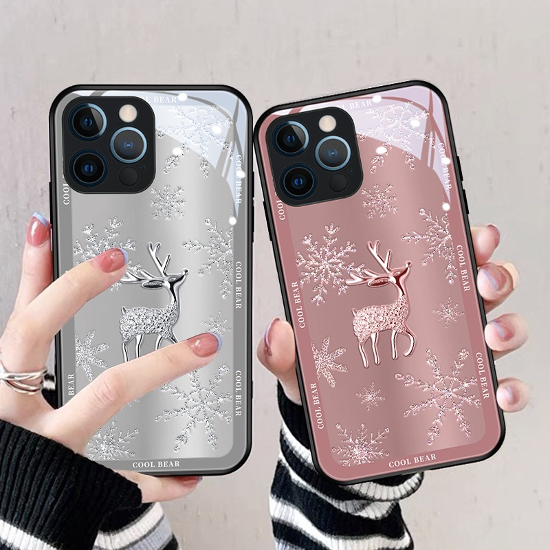 เคสโทรศัพท์มือถือแบบแก้ว ลายกวางนําโชค Diy สําหรับ iPhone 11 pro 14 Promax 6s plus 13 12 mini XS max XR 7plus 8 SE X