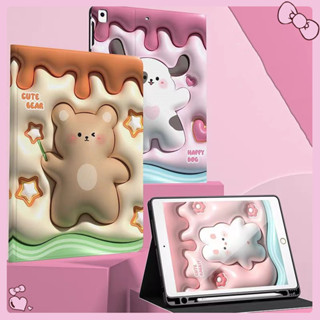 🔥พร้อมส่ง🔥 เคสไอแพด Air5 Air4 mini6 ใส่ปากกาได้ Cartoon Bear &amp; Rabbit เคสไอแพดน่ารักๆ เคส ipad Gen9 10.2 เคสไอแพด gen8 case ipad Gen6 Pro11