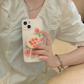 เคสโทรศัพท์มือถือนิ่ม ลายดอกไม้น่ารัก พร้อมขาตั้ง สําหรับ iPhone 11 12 12pro 12promax 13 13pro 13promax 14 14pro 14promax