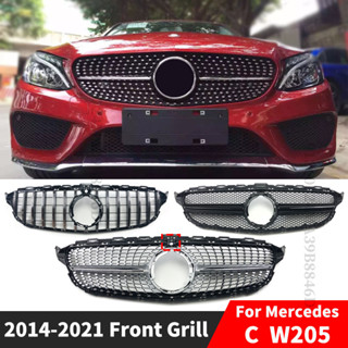 Gt ตะแกรงกระจังหน้ากันชนหน้า ประดับเพชร สําหรับ Mercedes W205 Benz C C205 S205 2014-2021 C200 C260 C180 C250 C300 AMG Tuning