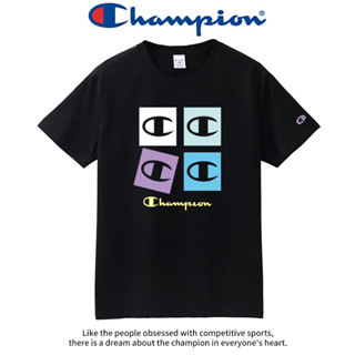 Champion เสื้อยืดคอกลม แขนสั้น พิมพ์ลายโลโก้ ทรงหลวม สําหรับคู่รักกีฬา