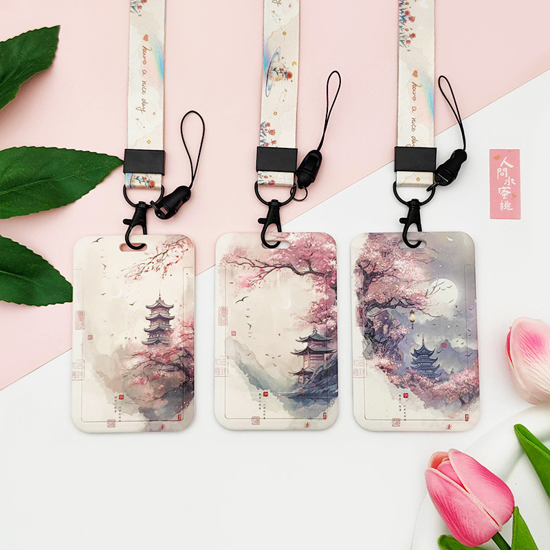 ซองใส่บัตรพนักงาน ลายดอกซากุระ พร้อมเชือกเส้นเล็ก กันน้ํา สําหรับใส่บัตรประจําตัวประชาชน