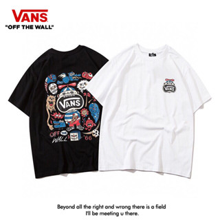 Vans เสื้อยืดลําลอง แขนสั้น คอกลม ผ้าฝ้าย พิมพ์ลายกราฟฟิติ กว้าง แฟชั่นสําหรับผู้ชาย และผู้หญิง