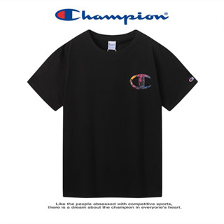 Champion เสื้อยืดแขนสั้นลําลอง ผ้าฝ้ายแท้ พิมพ์ลาย ทรงหลวม อเนกประสงค์ สําหรับผู้ชาย และผู้หญิง