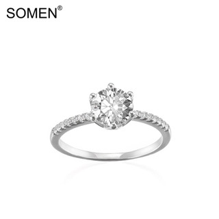 Somen แหวนเงินแท้ 925 ทรงกลม 1ct 5a CZ หรูหรา เครื่องประดับ สําหรับผู้หญิง งานแต่งงาน หมั้น ของขวัญ ไซซ์ 4-10