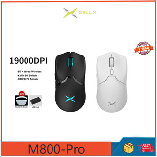 Delux M800Pro Paw3370 เมาส์ออปติคอลเล่นเกมไร้สาย แบบใช้สาย Type C 19000 Dpi 1000Hz