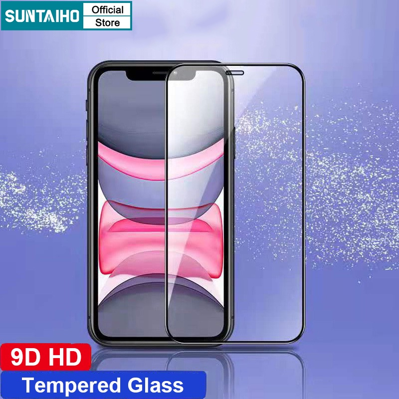 Suntaiho ฟิล์มกระจกนิรภัยกันรอยหน้าจอ 9D HD แบบโค้ง สําหรับ iPhone 15 Pro Max 14 13 12 11 Pro Max XS Max XR 7 8 Plus