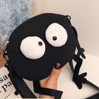 Personalized Funny Canvas Black Coal Ball Small Bag for Womens New Fashion Korean Edition Student Fashionable Girl One Shoulder Crossbody Small Round Bag