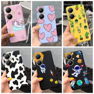 Vivo Y35+ Y35m+ Y35m Plus Y35 5G 2023 เคสซิลิโคน TPU นิ่ม ลายวัว นักบินอวกาศน่ารัก สีแคนดี้