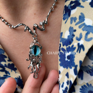 Chaifustudio/e817 สร้อยคอ ต่างหู รูปหางปลาหมึก สีฟ้า สไตล์ยาบิ มิลเลนเนียม