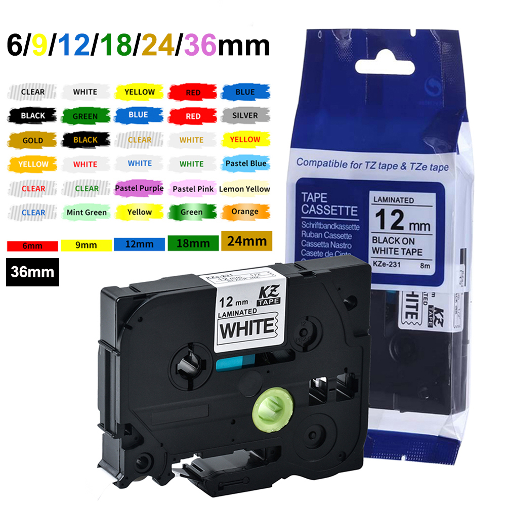 Brother- เทปลามิเนต P-Touch tze 6 มม. 9 มม. 12 มม. 24 มม. 18 มม. 36 มม. tze 211 tze 231 tze 221 tze2