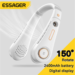 Essager พัดลมคล้องคอ ปรับความเร็วได้ 5 ระดับ 150°พัดลมดิจิตอล หมุนได้ 2400Mah สองด้าน ขนาดเล็ก