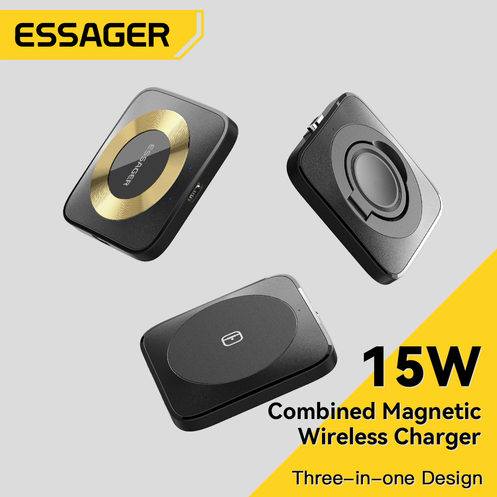 Essager 3 in 1 อุปกรณ์ชาร์จแม่เหล็กไร้สาย 15w สําหรับ IP Samsung Fsat