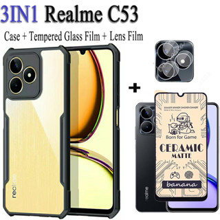 เคสโทรศัพท์มือถือเซรามิค กันกระแทก พร้อมฟิล์มกันรอยเลนส์กล้อง สําหรับ Realme C53 N53 C55 C30 C33 C35