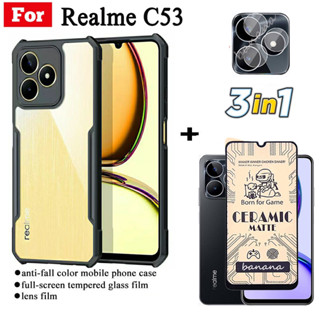 3 in 1 Realme C53 เคสโทรศัพท์ กันกระแทก สําหรับ Realme narzo N53 ฟิล์มฝ้าเซรามิค + ฟิล์มเลนส์กล้อง