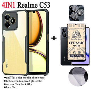 4in1 Realme C53 ฟิล์มกระจกนิรภัยเซรามิค แบบใส นิ่ม กันกระแทก และฟิล์มเลนส์กล้อง หรูหรา สําหรับ Realme C55 C35 C33 C30 C30s C25 C25Y C21Y C21